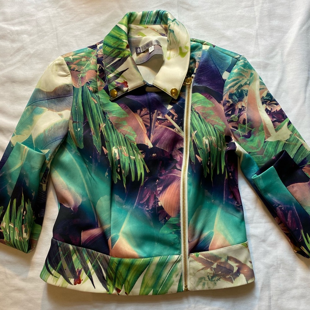 Jennifer Lopez Palm Tree Scuba Moto Jacket S